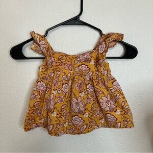 Janie & Jack mustard yellow floral ruffle peplum top 2T